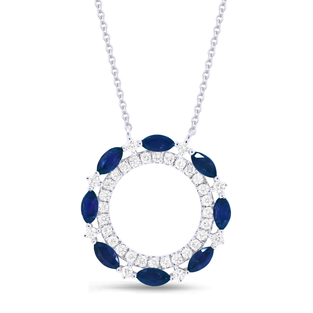 Madison L 14K White Gold Sapphire Round Necklace - style N1487SAW