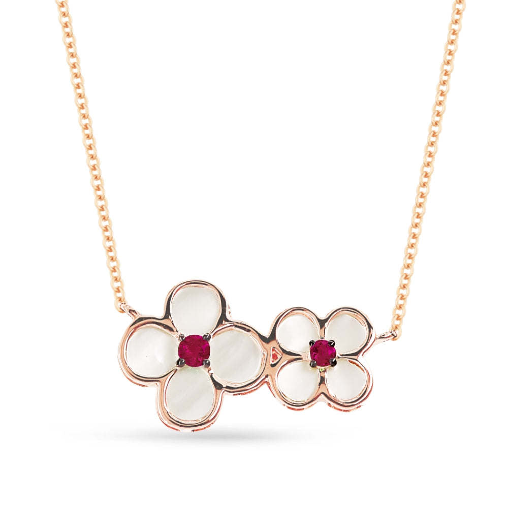 Madison L 14K Rose Gold Ruby Flower Necklace - style N1494RUMOPP