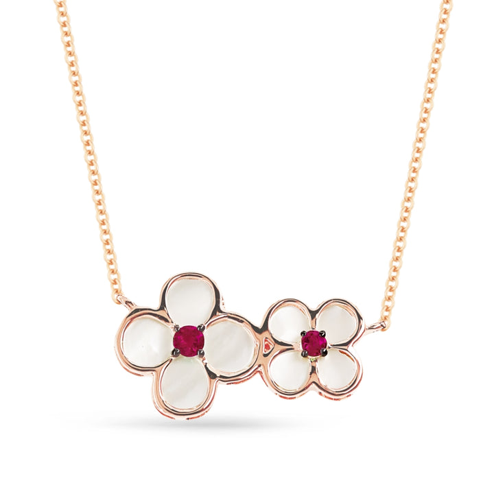 Madison L 14K Rose Gold Ruby Flower Necklace - style N1494RUMOPP