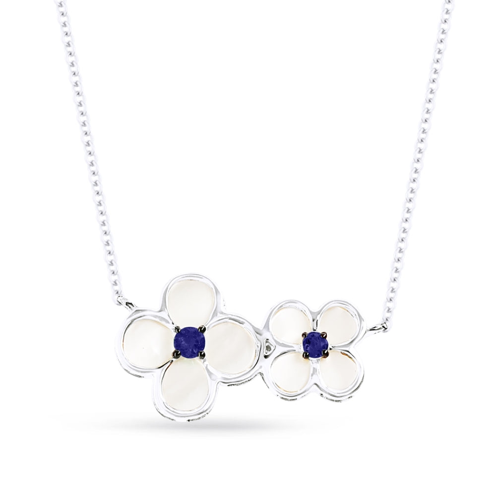 Madison L 14K White Gold Sapphire Flower Necklace - style N1494SAMOPW