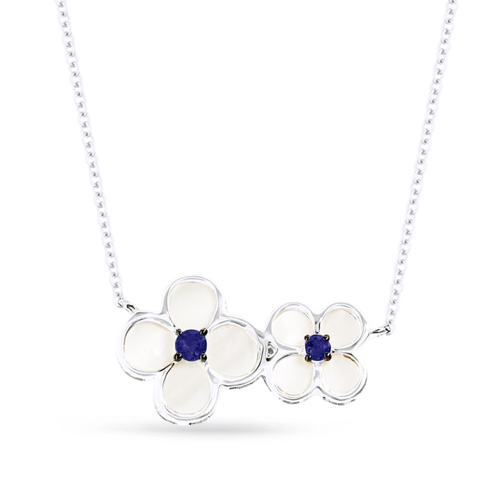 Madison L 14K White Gold Sapphire Flower Necklace - style N1494SAMOPW