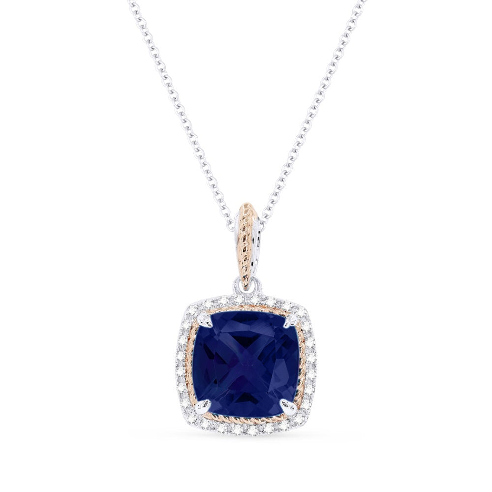 Madison L 14K Two Tone Gold Created Sapphire Cushion Pendant - style N1504BCWP
