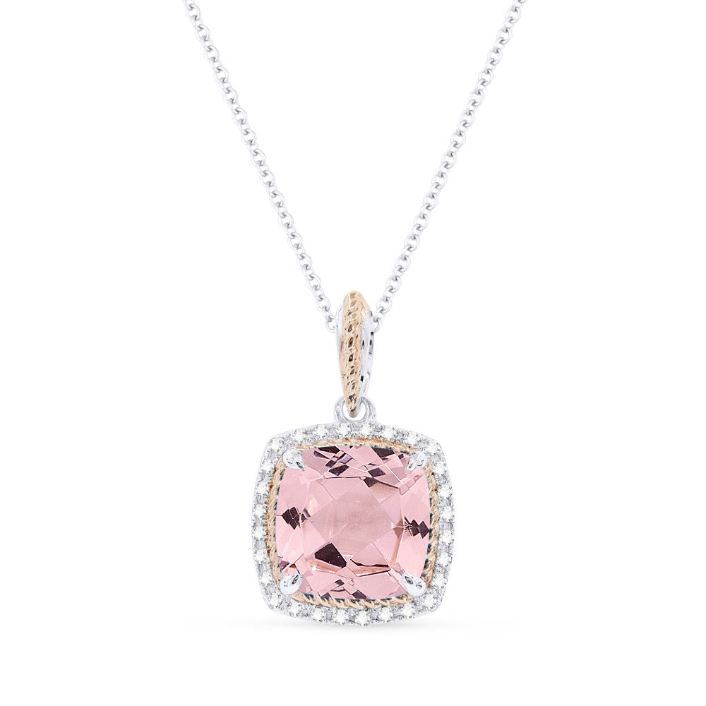 Madison L 14K Two Tone Gold Created Morganite Cushion Pendant - style N1504CMGWP