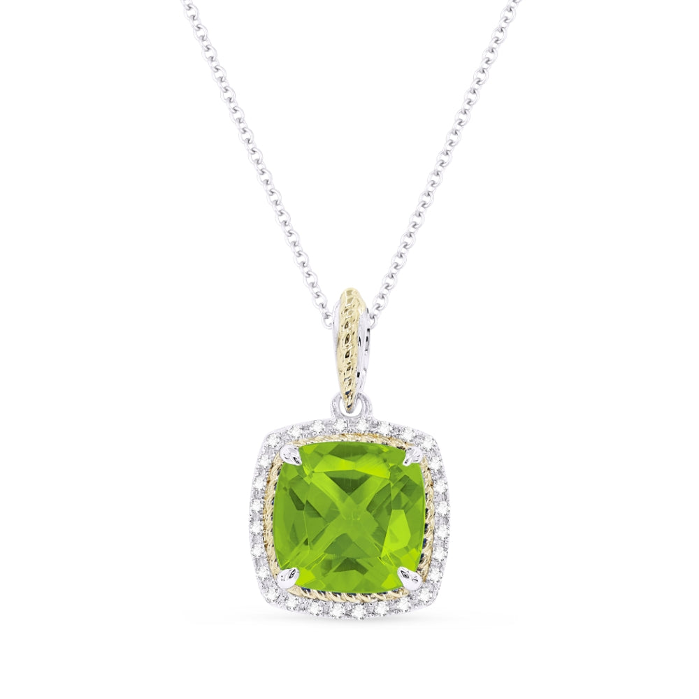 Madison L 14K Two Tone Gold Peridot Cushion Pendant - style N1504PRWY