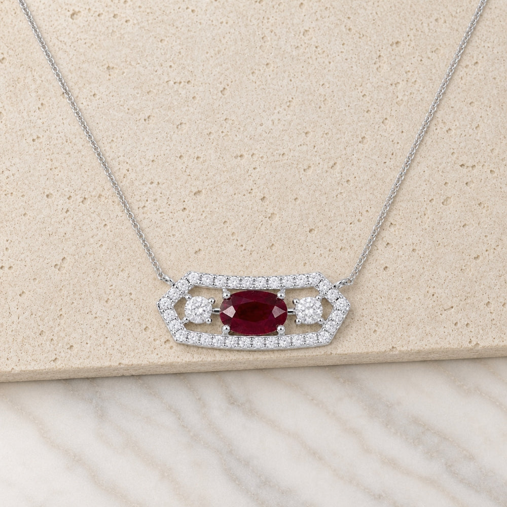 N1512 - 14K White Gold Ruby & Sapphire Bar Necklace