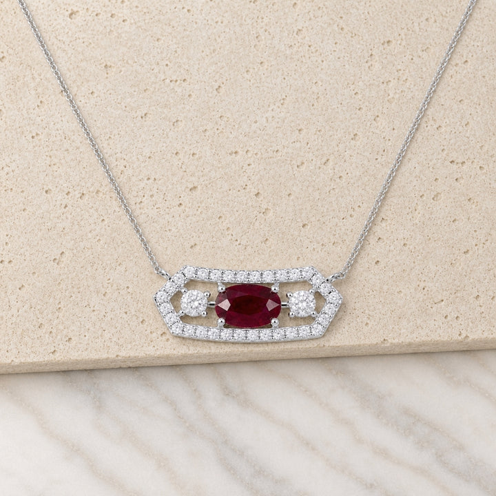 N1512 - 14K White Gold Ruby & Sapphire Bar Necklace
