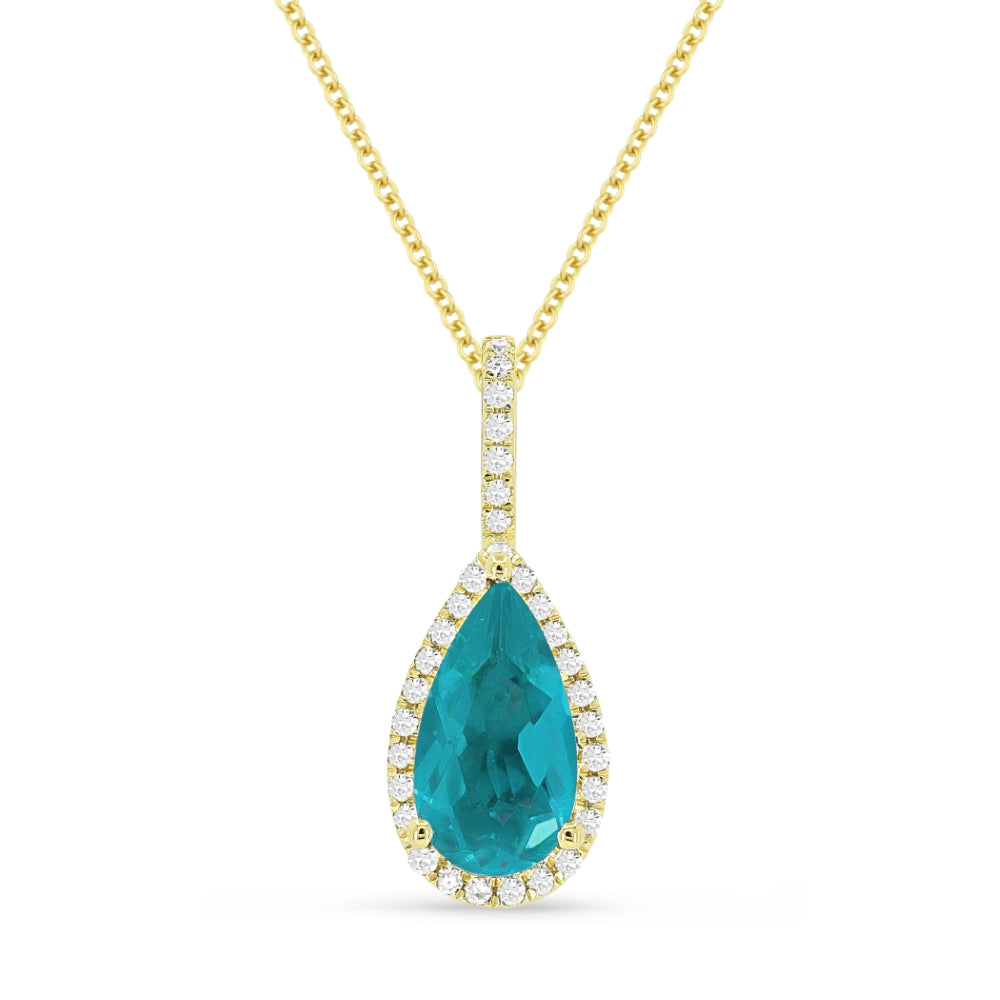 Madison L 14K Yellow Gold Created Tourmaline Paraiba Pear Pendant - style N1530CPARY