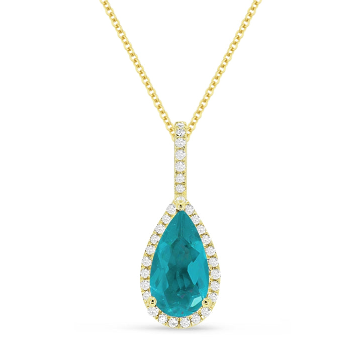 Madison L 14K Yellow Gold Created Tourmaline Paraiba Pear Pendant - style N1530CPARY