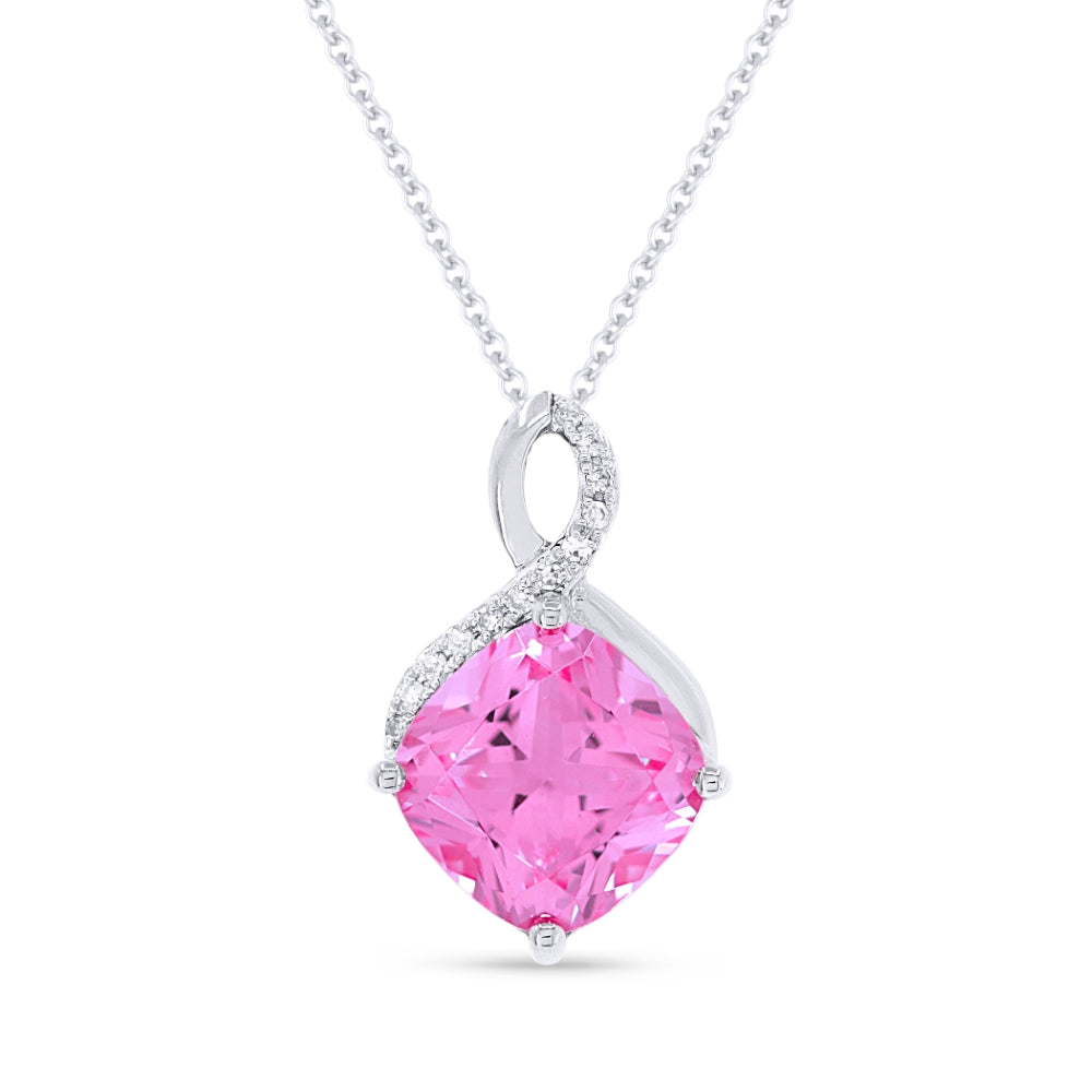 Madison L 14K White Gold Created Pink Sapphire Cushion Pendant - style N1539PCW