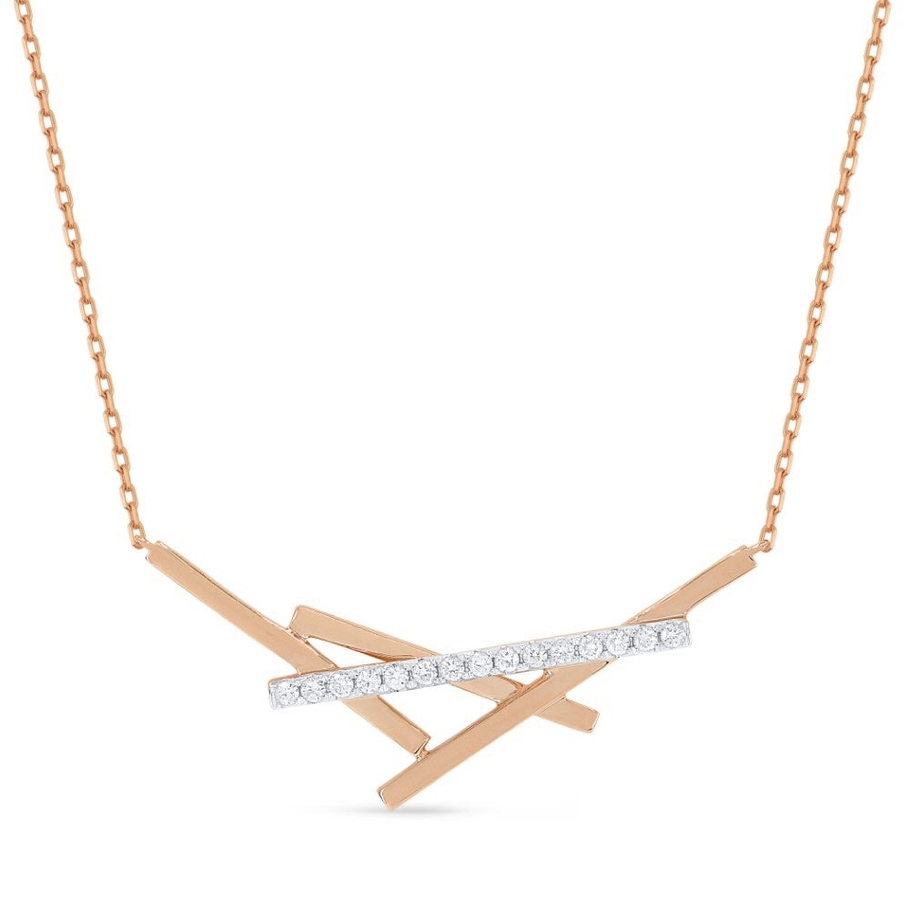 Madison L 14K Two Tone Gold Diamond Bar Necklace - style N1554WP