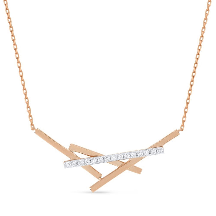 Madison L 14K Two Tone Gold Diamond Bar Necklace - style N1554WP