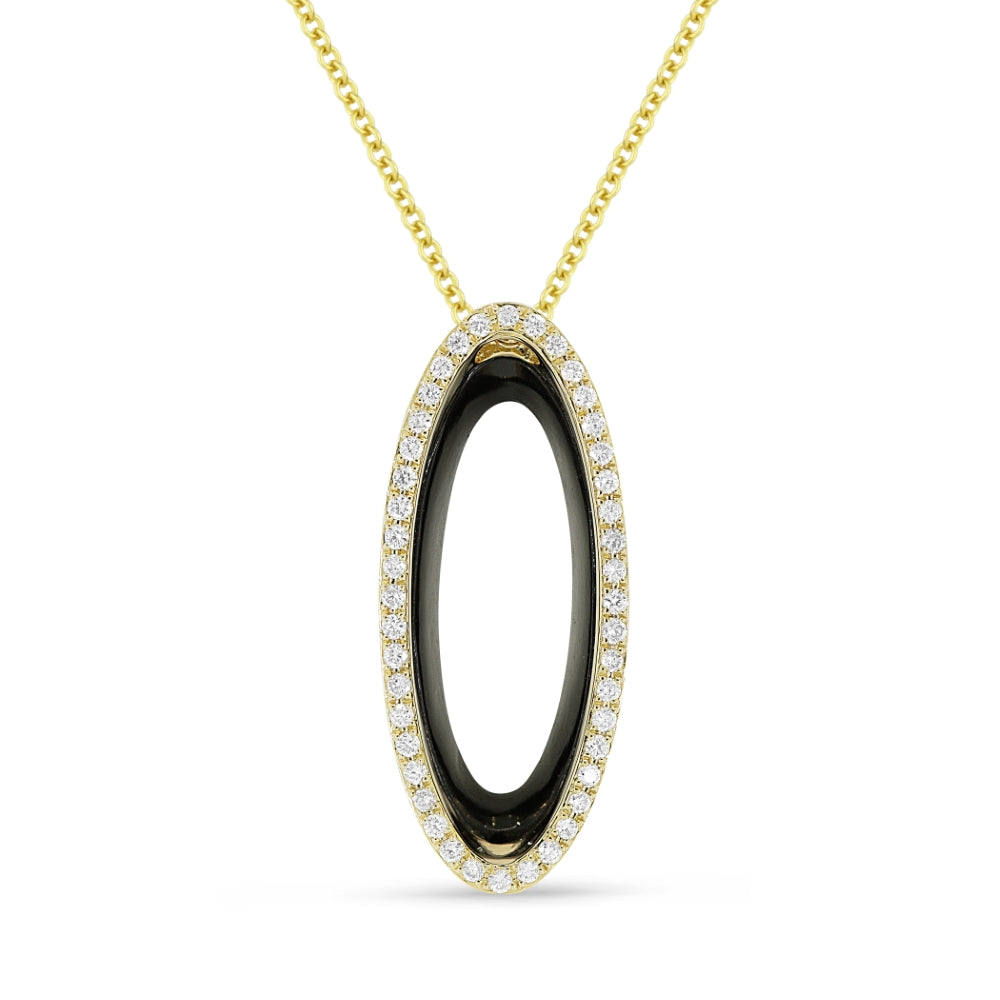 Madison L 14K Yellow Gold Black Onyx Oval Necklace - style N1588BOY
