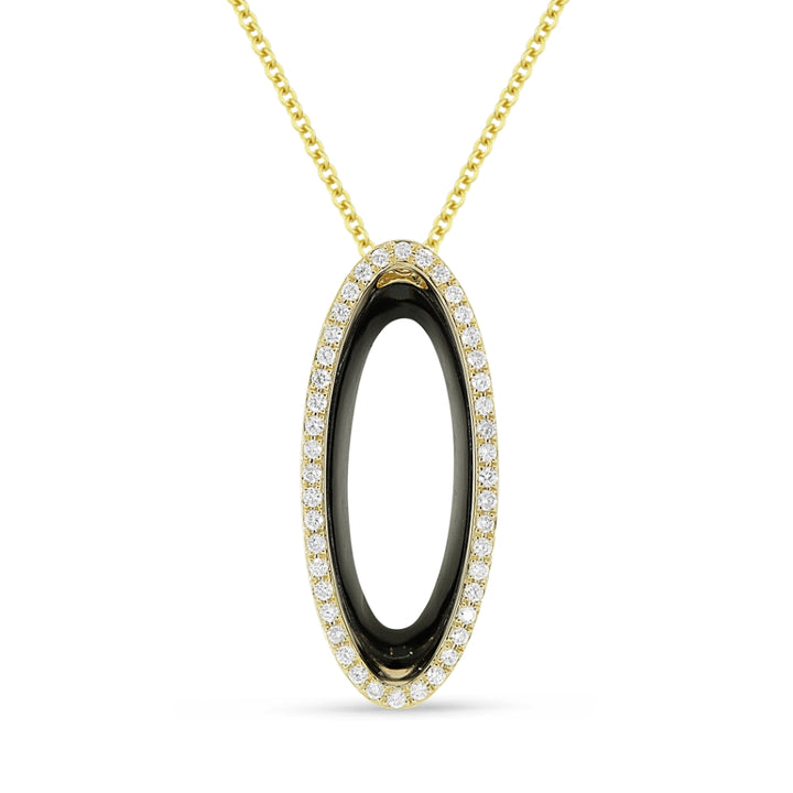 Madison L 14K Yellow Gold Black Onyx Oval Necklace - style N1588BOY