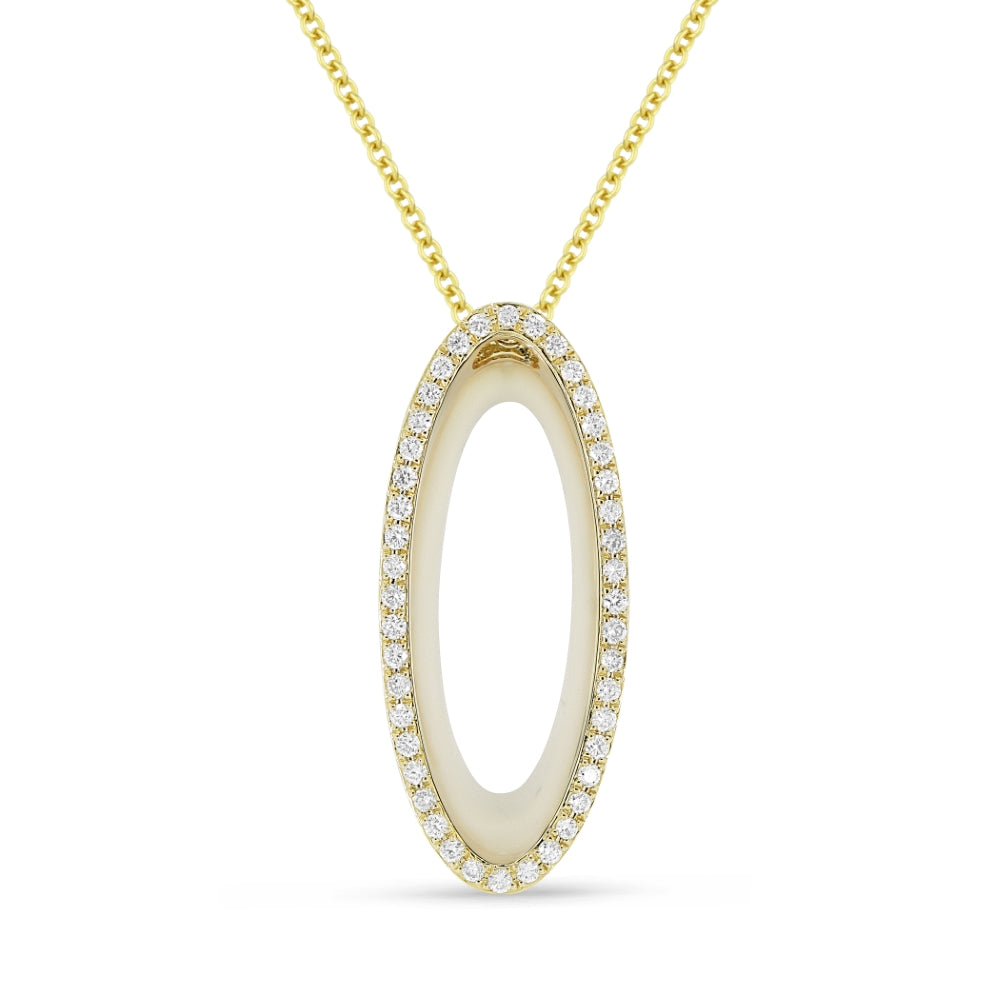 Madison L 14K Yellow Gold Mother of Pearl Oval Necklace - style N1588MOPY
