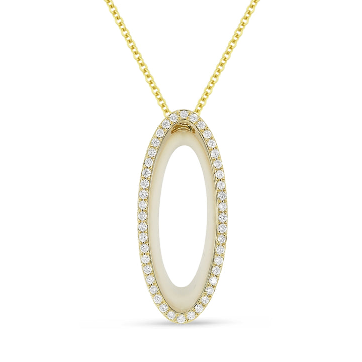 Madison L 14K Yellow Gold Mother of Pearl Oval Necklace - style N1588MOPY