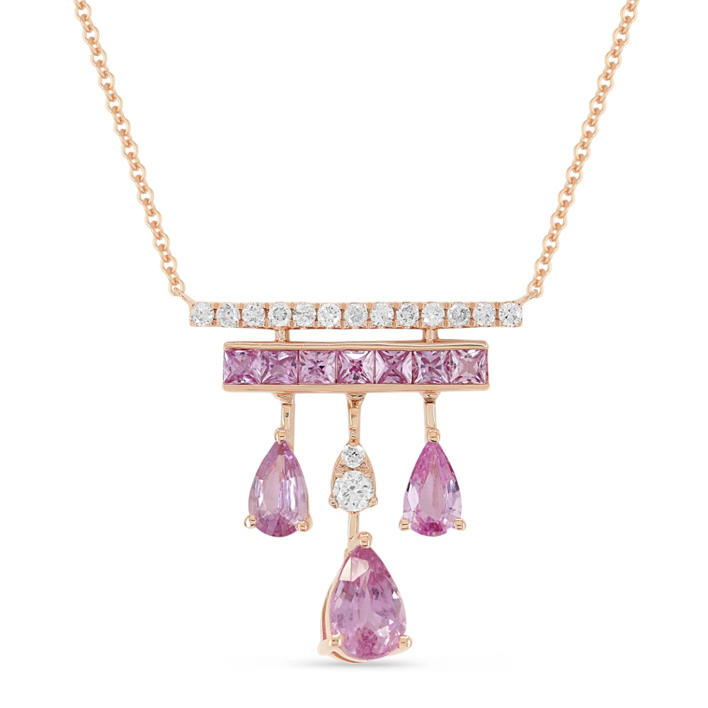 Madison L 14K Rose Gold Pink Sapphire Bar Necklace - style N1589PSP