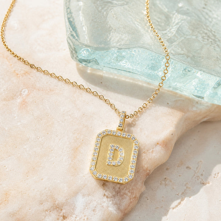 N1612 - 14K Yellow Gold Diamond Initial Letter Necklace
