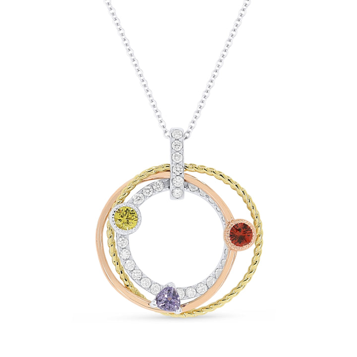 Madison L 14K Tri Color Gold Multi Colored Sapphire Round Pendant - style N1613MCSAWYP