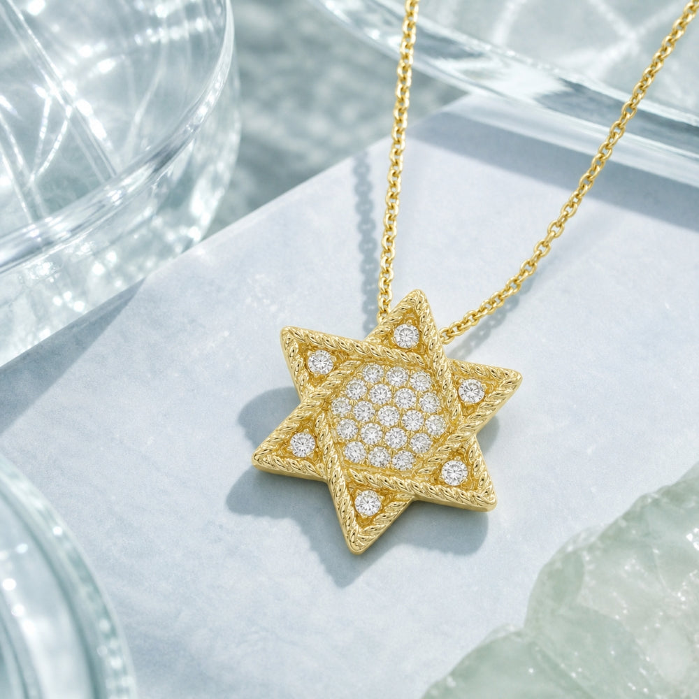 N1620 - 14K Yellow Gold Diamond Jewish Star Pendant