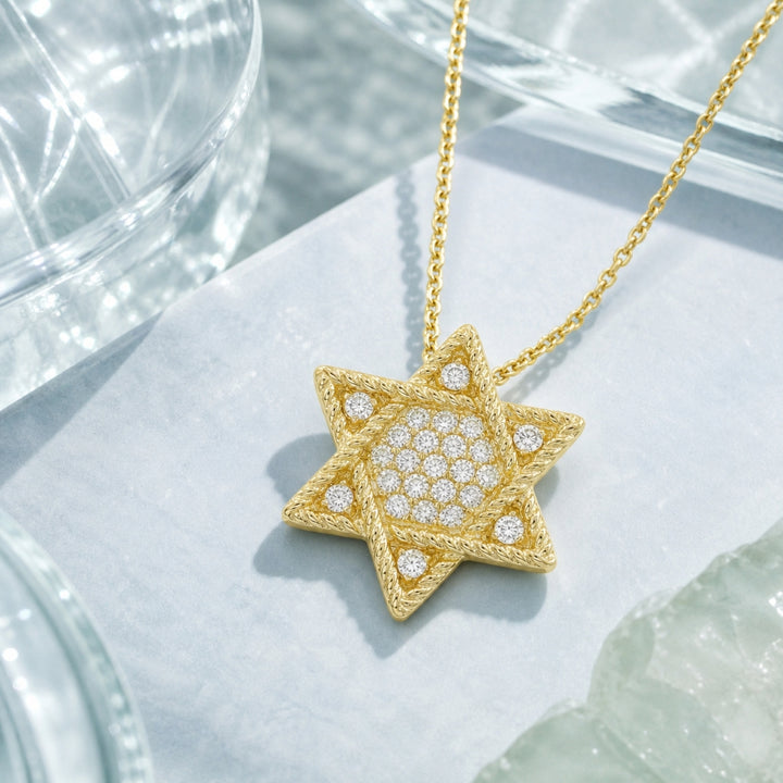 N1620 - 14K Yellow Gold Diamond Jewish Star Pendant