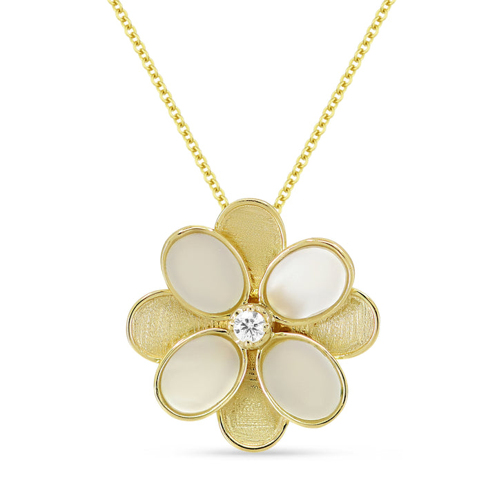 Madison L 14K Yellow Gold Mother of Pearl Flower Pendant - style N1629MOPY