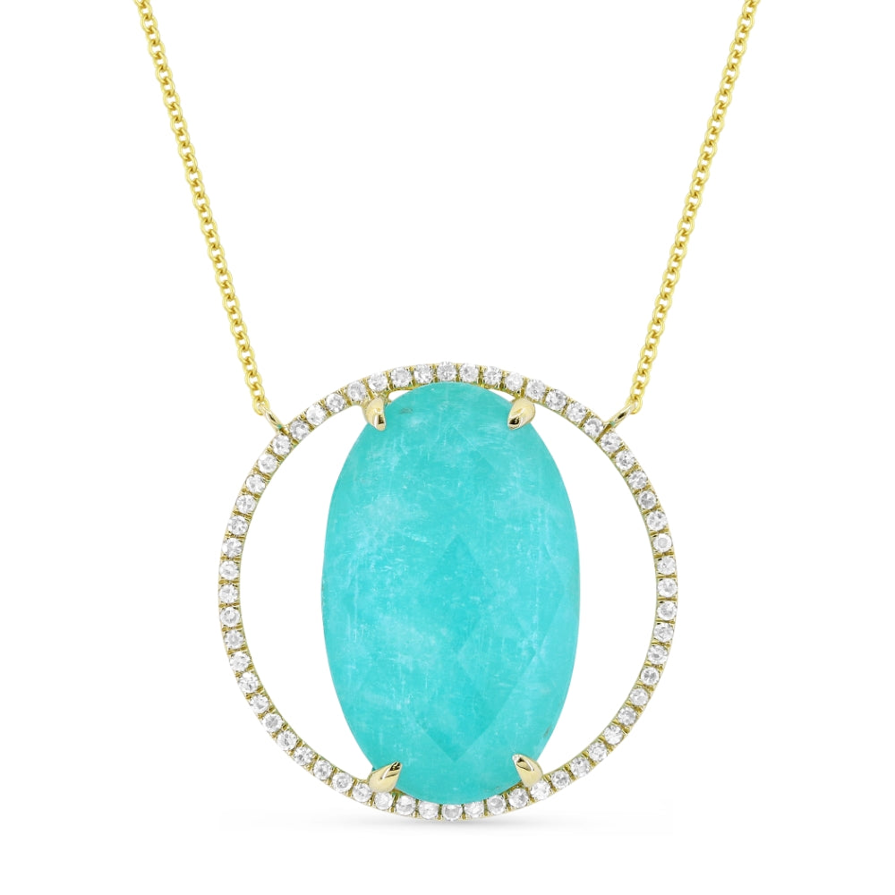 Madison L 14K Yellow Gold Amazonite Round Necklace - style N1632AMZQUY