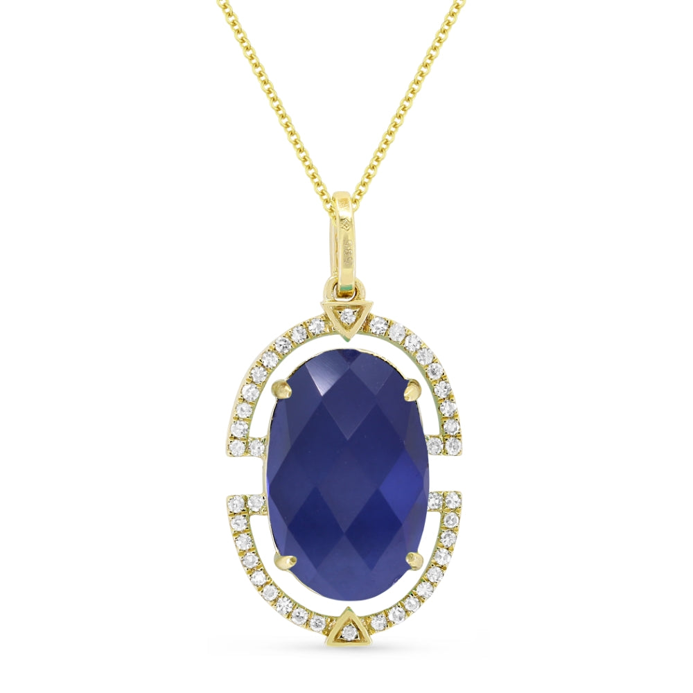 Madison L 14K Yellow Gold Created Sapphire Oval Pendant - style N1642BCY