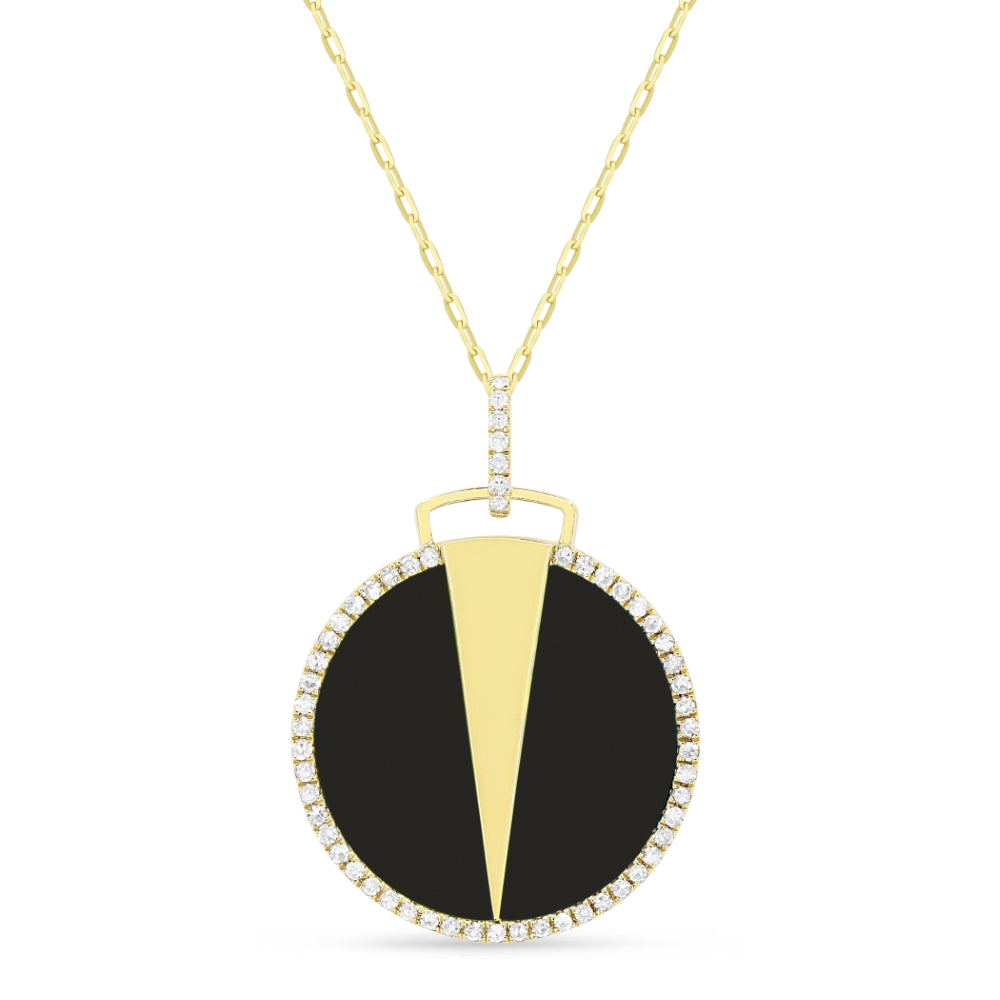 Madison L 14K Yellow Gold Black Onyx Round Pendant - style N1643BOY
