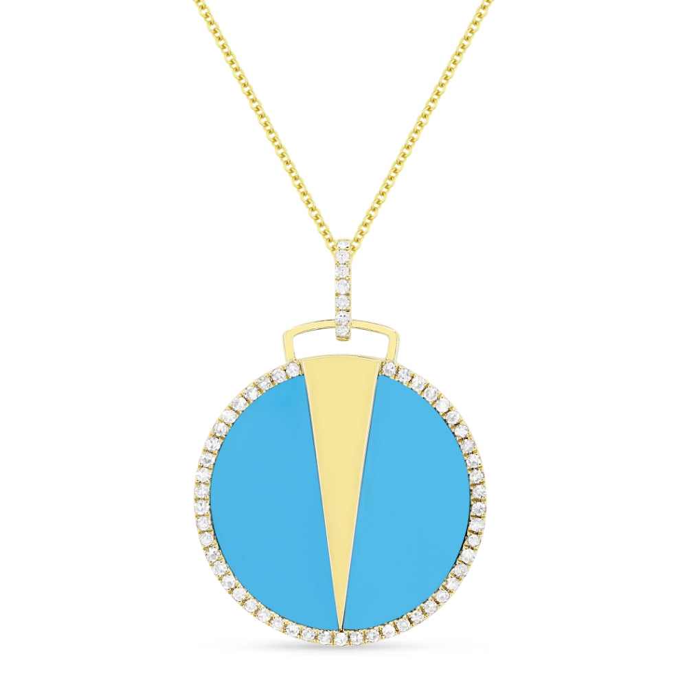 Madison L 14K Yellow Gold Turquoise Round Pendant - style N1643TQY