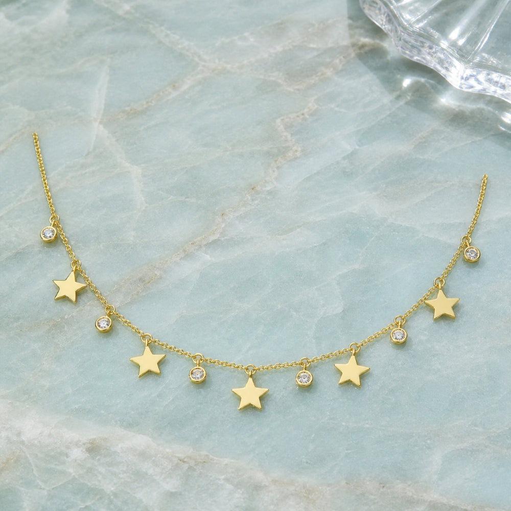 N1667 - 14K Two Tone Gold Diamond Star Necklace