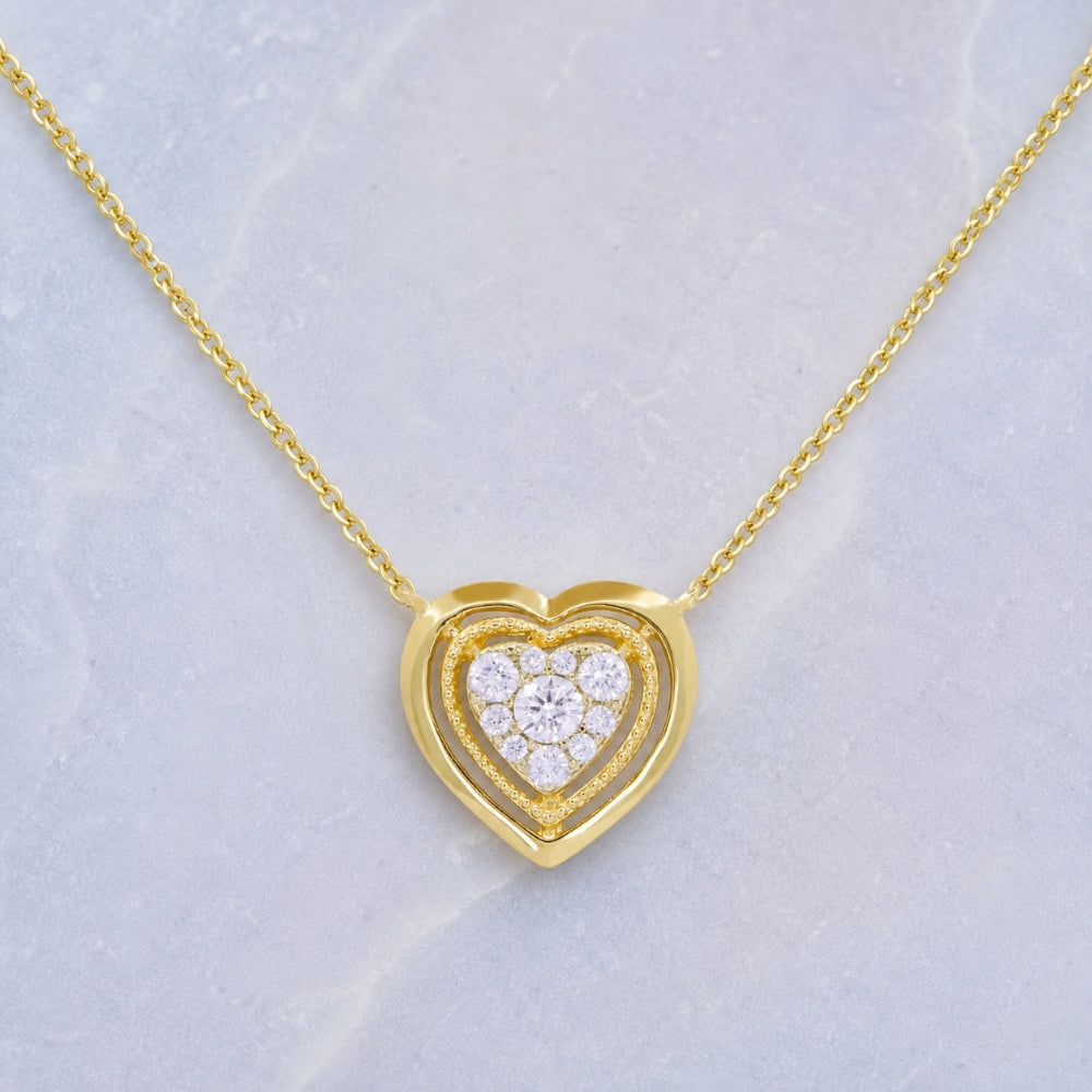 N1678 - 14K Yellow Gold Diamond Heart Necklace