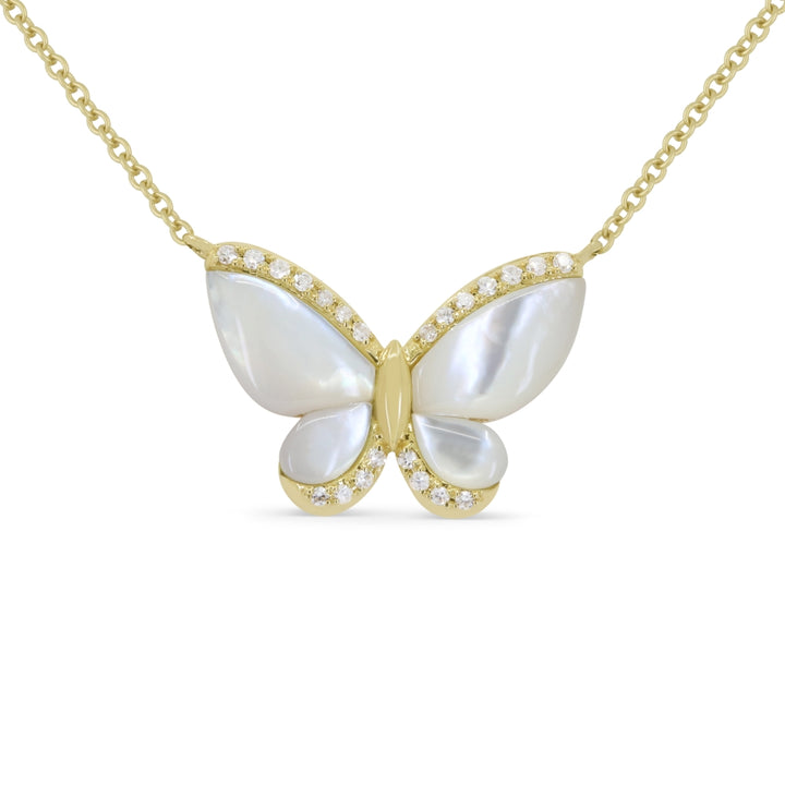Madison L 14K Yellow Gold Mother of Pearl Butterfly Necklace - style N1703MOPY