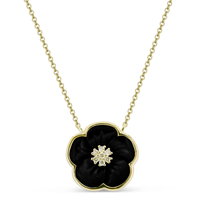 Madison L 14K Yellow Gold Black Onyx Flower Necklace - style N1719BOY