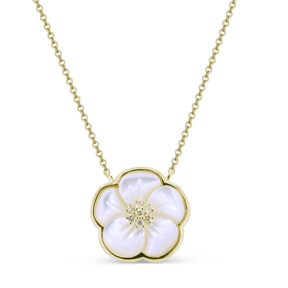 Madison L 14K Yellow Gold Mother of Pearl Flower Necklace - style N1719MOPY