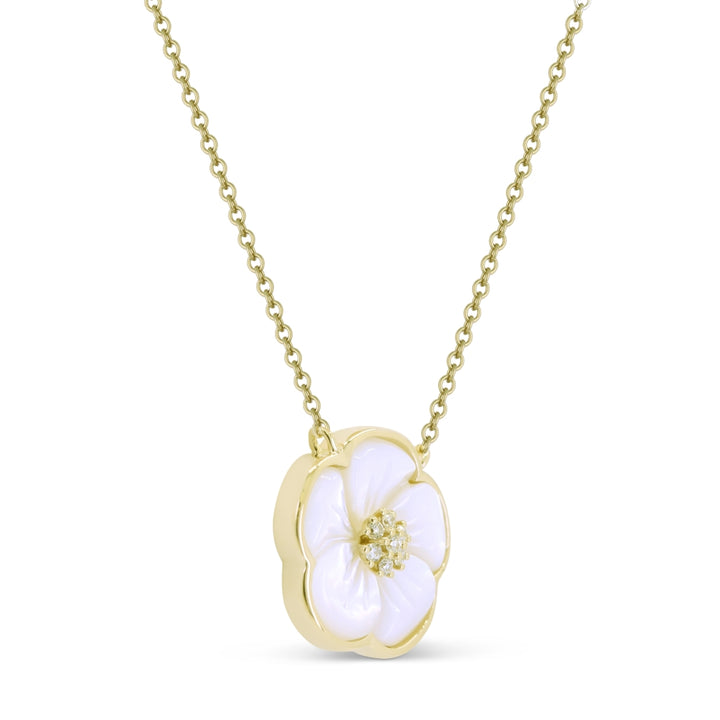 N1719 - 14K Yellow Gold Black Onyx, Mother of Pearl & Turquoise Flower Necklace