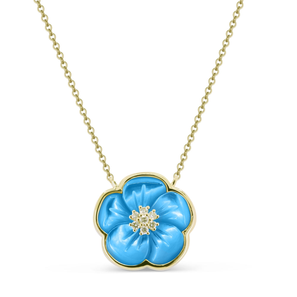 Madison L 14K Yellow Gold Turquoise Flower Necklace - style N1719TQY