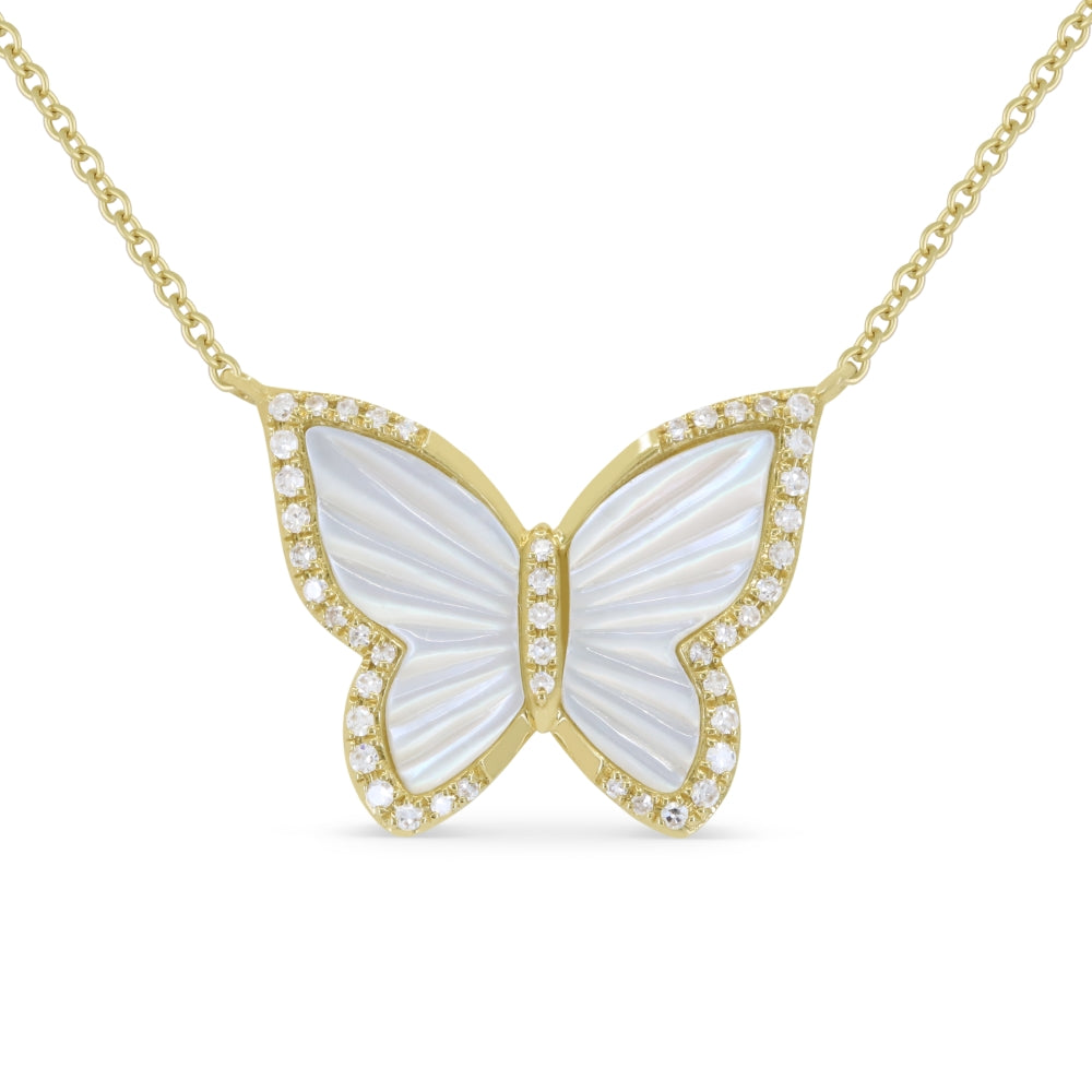 Madison L 14K Yellow Gold Mother of Pearl Butterfly Necklace - style N1739MOPY