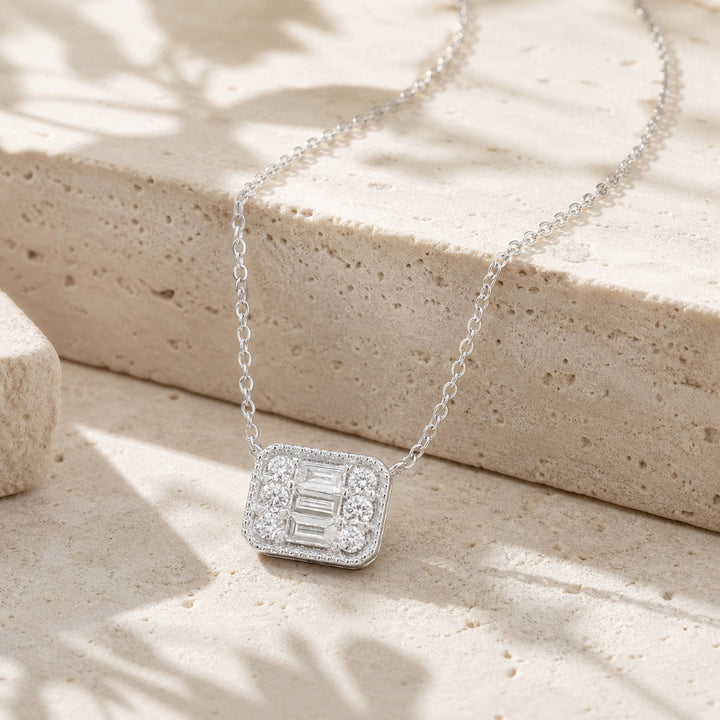 N1749 - 14K Gold Diamond Rectangle Necklace