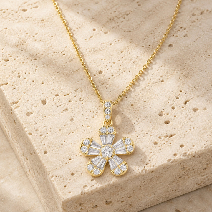 N1767 - 14K Gold Diamond Flower Pendant