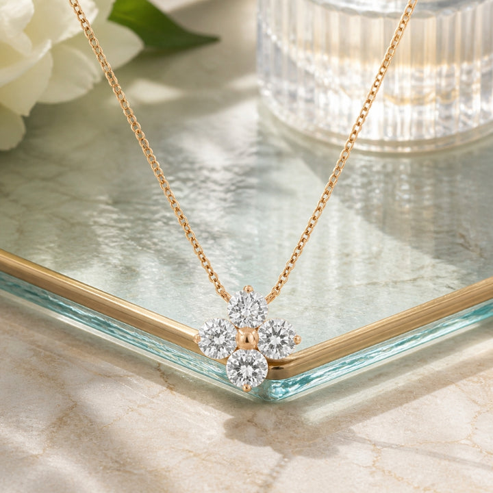 N1771 - 14K Gold Diamond Flower Necklace