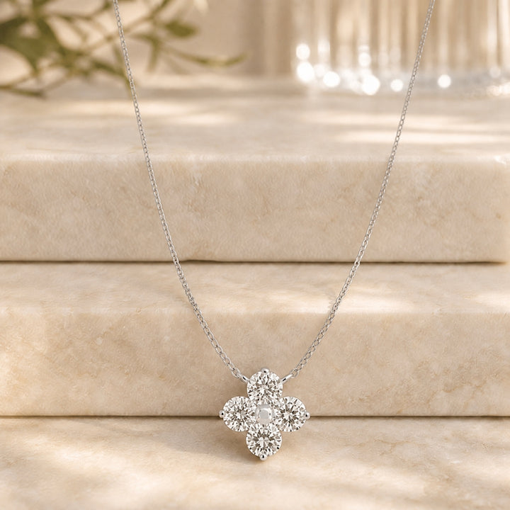 N1771 - 14K Gold Diamond Flower Necklace