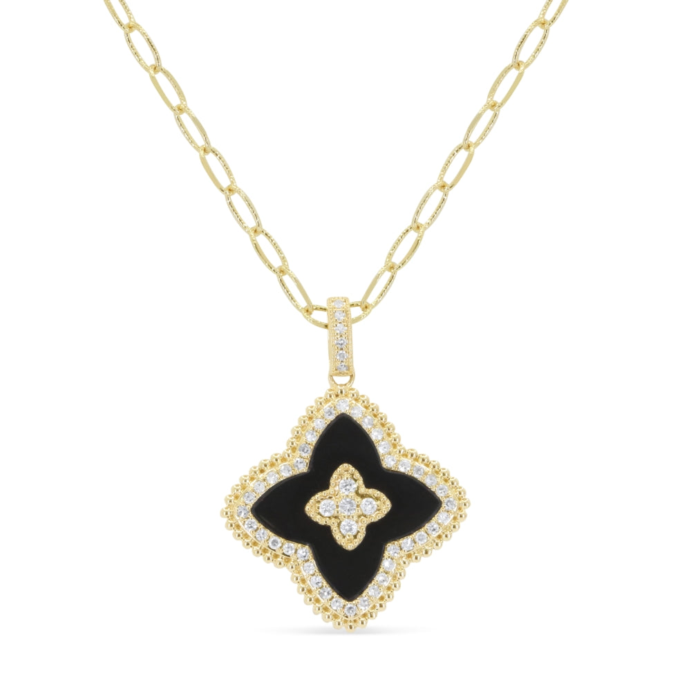 Madison L 14K Yellow Gold Black Onyx Flower Pendant - style N1785BOY