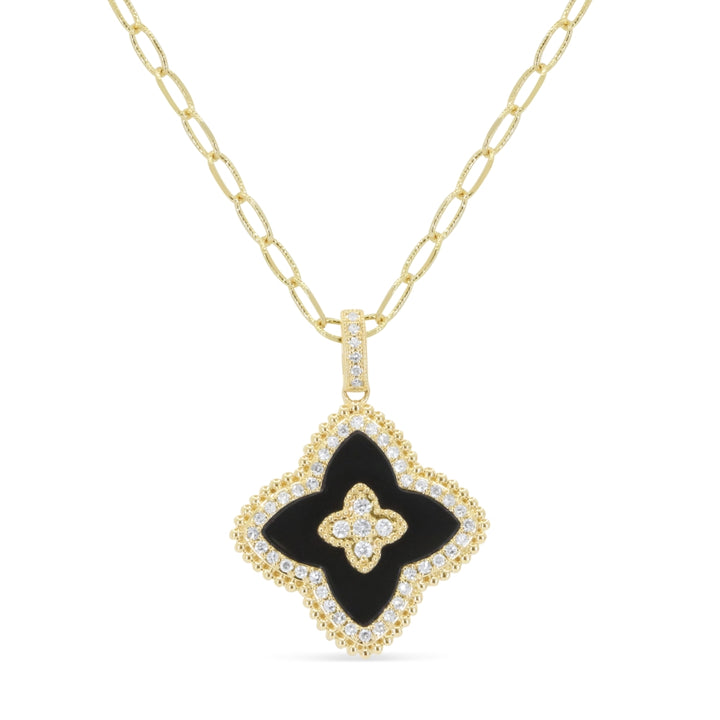 Madison L 14K Yellow Gold Black Onyx Flower Pendant - style N1785BOY