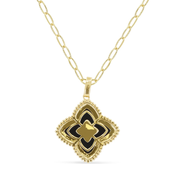 N1785 - 14K Yellow Gold Black Onyx, Mother of Pearl & Turquoise Flower Pendant
