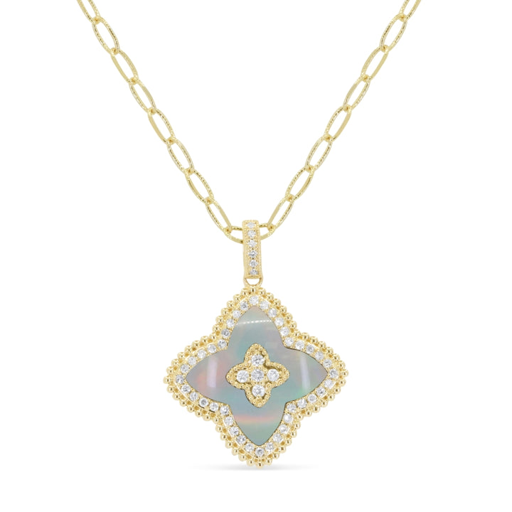 Madison L 14K Yellow Gold Mother of Pearl Flower Pendant - style N1785MOPY