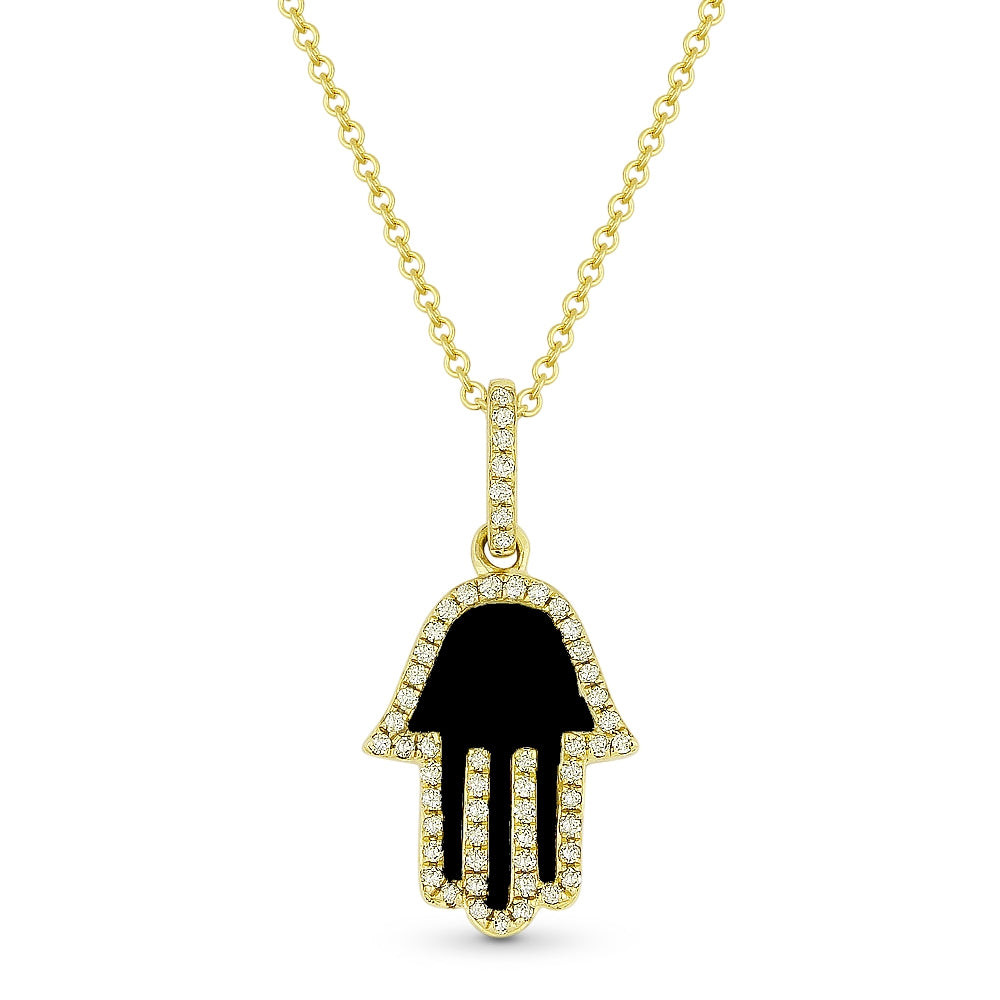 Madison L 14K Yellow Gold Black Onyx Hamsa Pendant - style N1804BOY