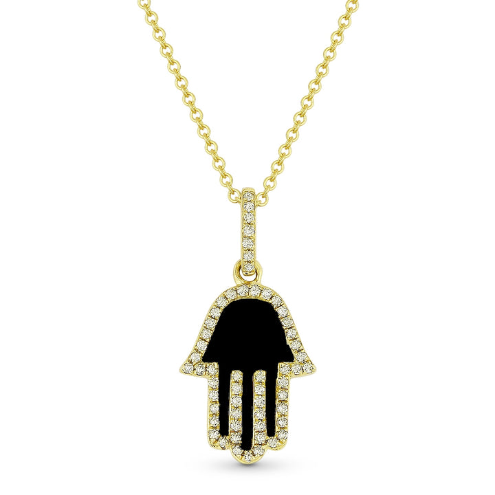 Madison L 14K Yellow Gold Black Onyx Hamsa Pendant - style N1804BOY