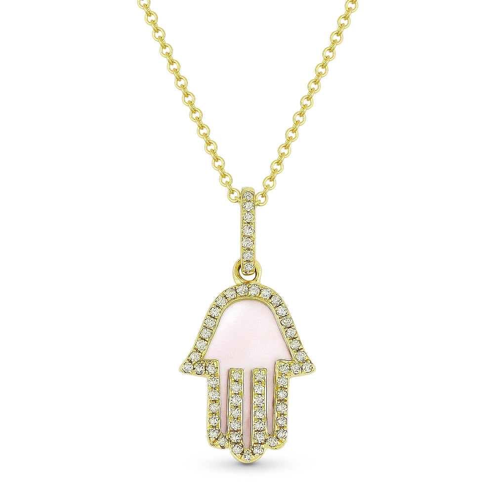 Madison L 14K Yellow Gold Mother of Pearl Hamsa Pendant - style N1804MOPY