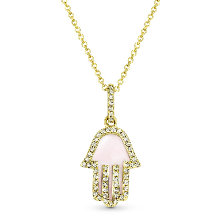 Madison L 14K Yellow Gold Mother of Pearl Hamsa Pendant - style N1804MOPY