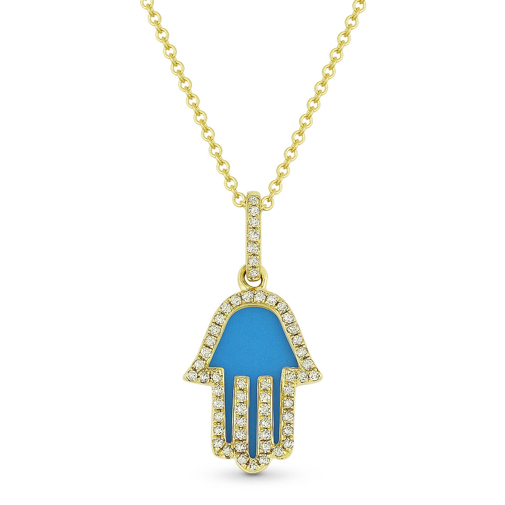 Madison L 14K Yellow Gold Turquoise Hamsa Pendant - style N1804TQY